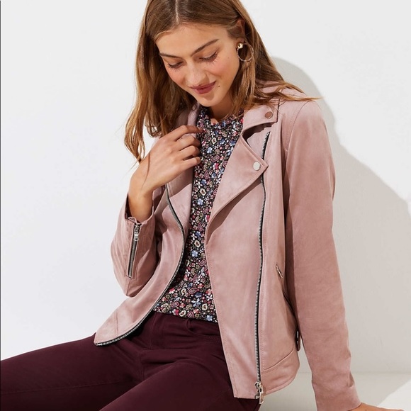 SOLD !! LOFT blush faux vegan suede moto jacket - Picture 4 of 12